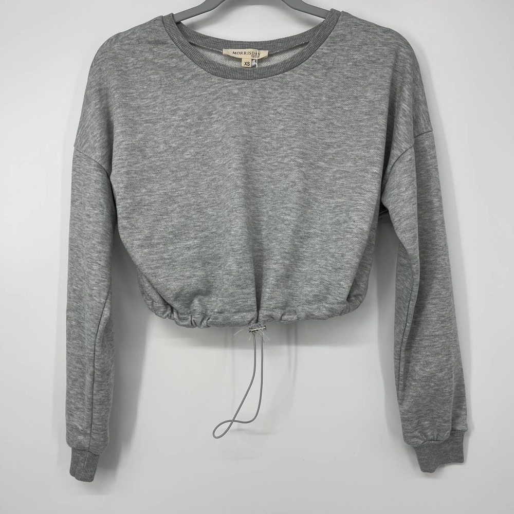 MORRISDAY THE LABEL GRAY CROPPED BROOKLYN ADJUSTABLE STRING WAIST TOP X-SMALL